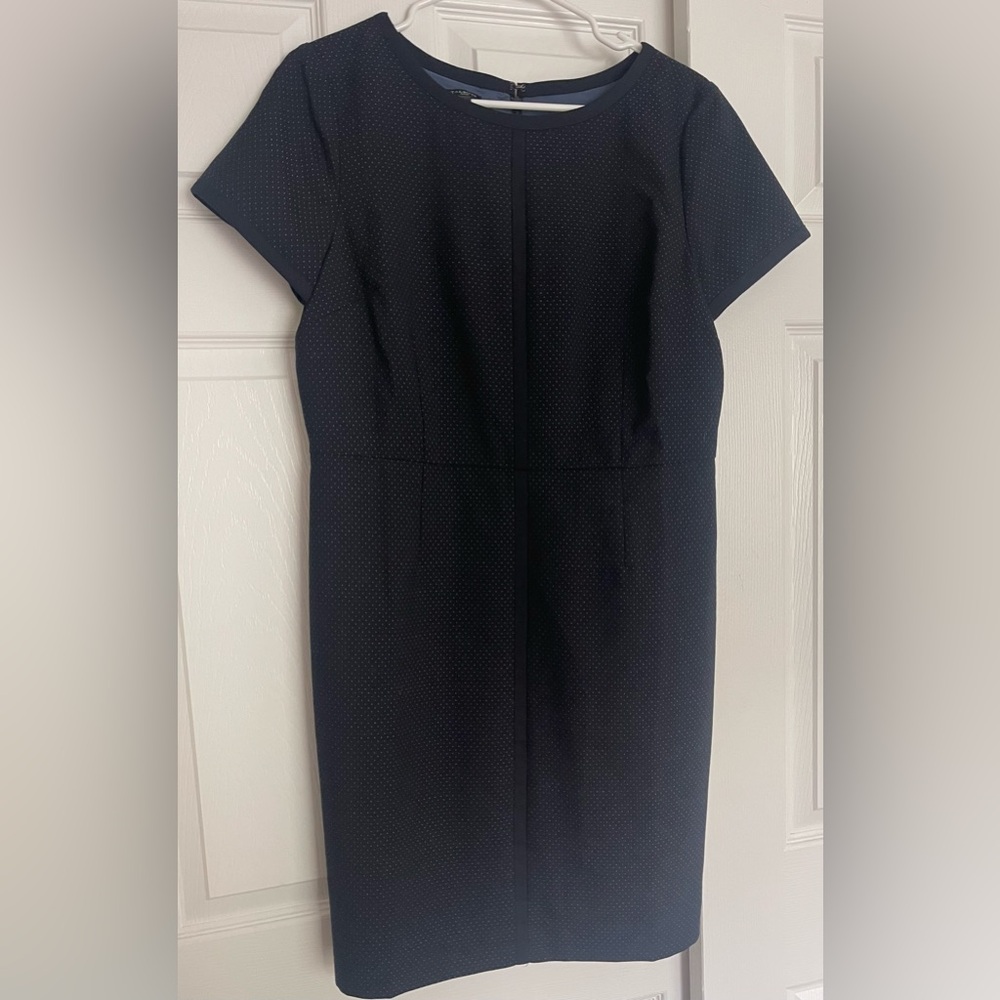Talbots Navy Blue Dress White Tiny Dots Size 12 Petite Timeless Classic Office